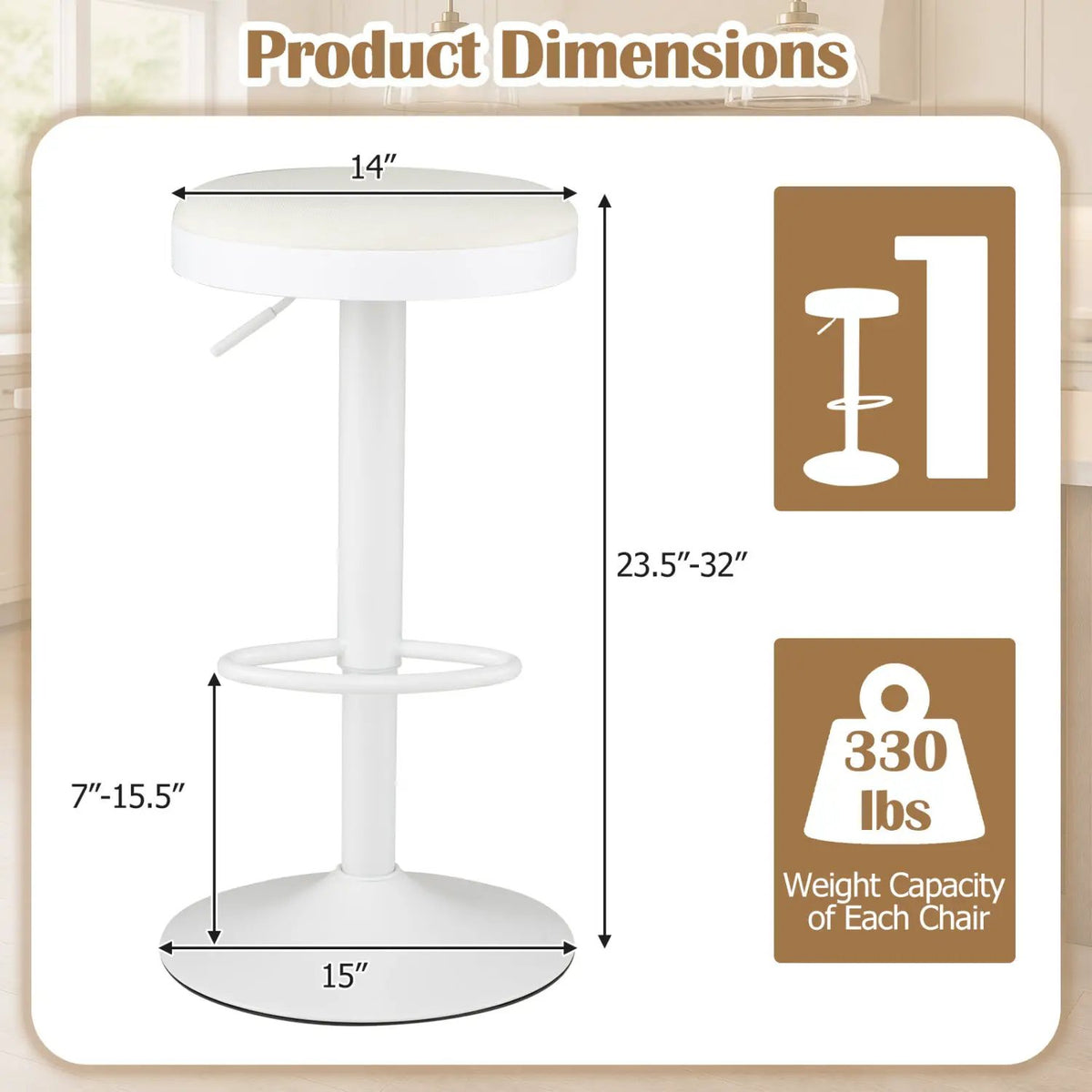 Adjustable Bar Stools Set of 2 with Padded Seat by DirectDeals