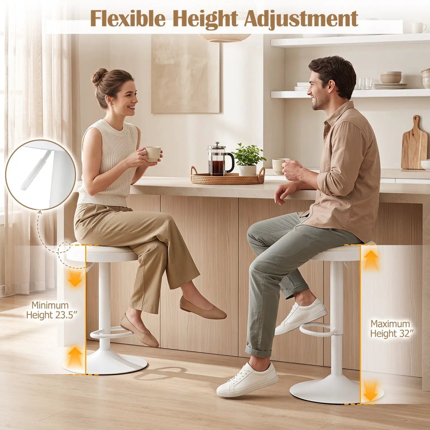 Adjustable Bar Stools Set of 2 with Padded Seat by DirectDeals