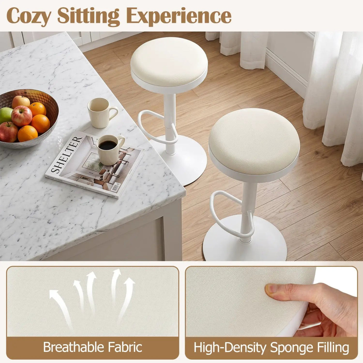 Adjustable Bar Stools Set of 2 with Padded Seat by DirectDeals
