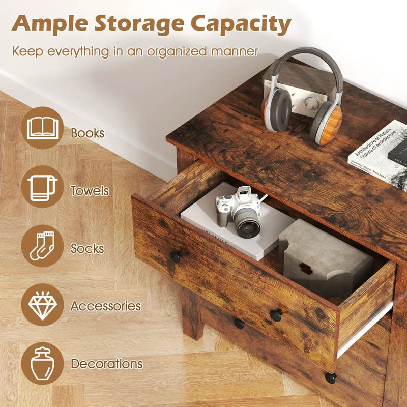 3-Drawer Dresser with Tapered Legs - Rustic Brown by DirectDeals