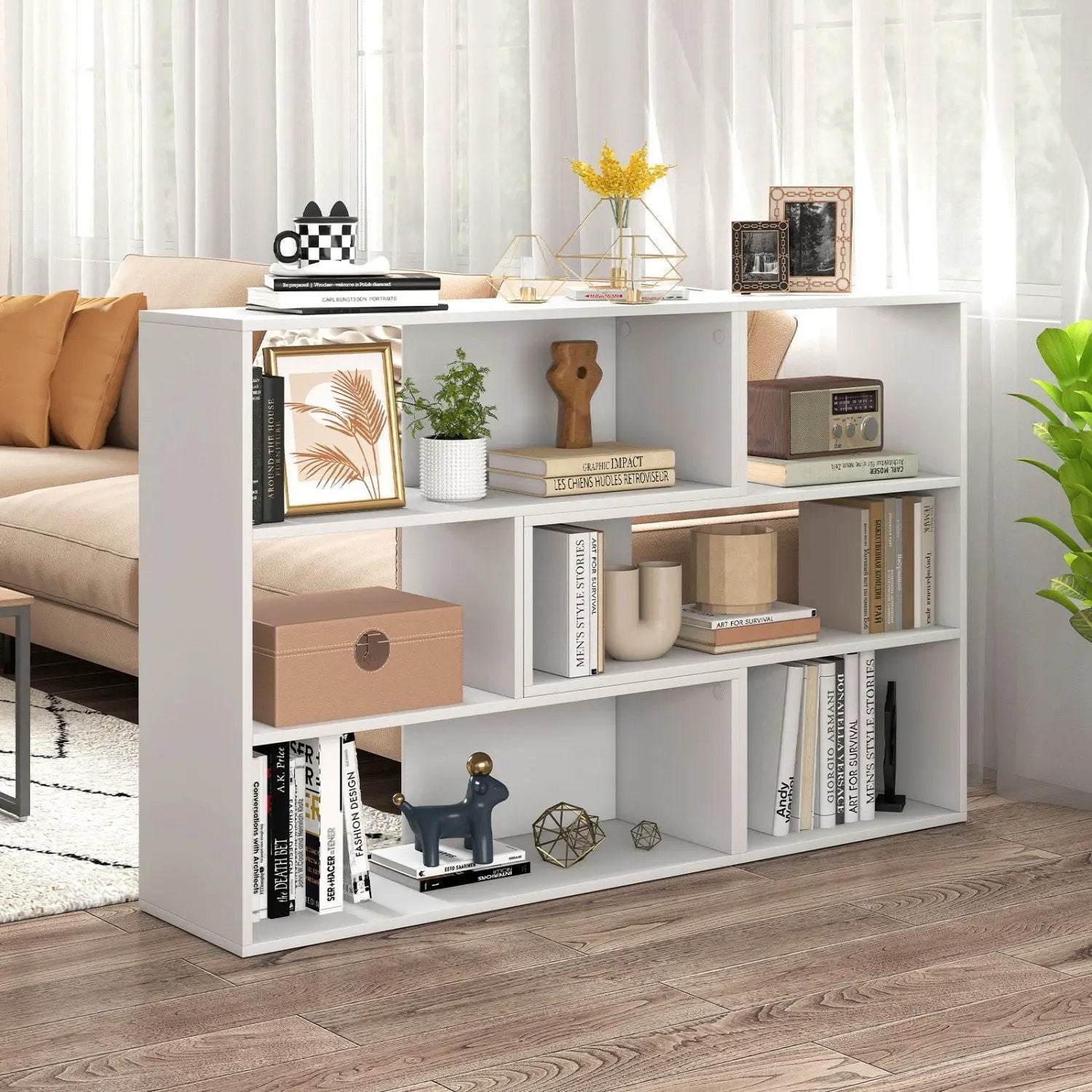 Geometric Bookshelf Set with 3 Open Shelves and Anti-Tip by DirectDeals