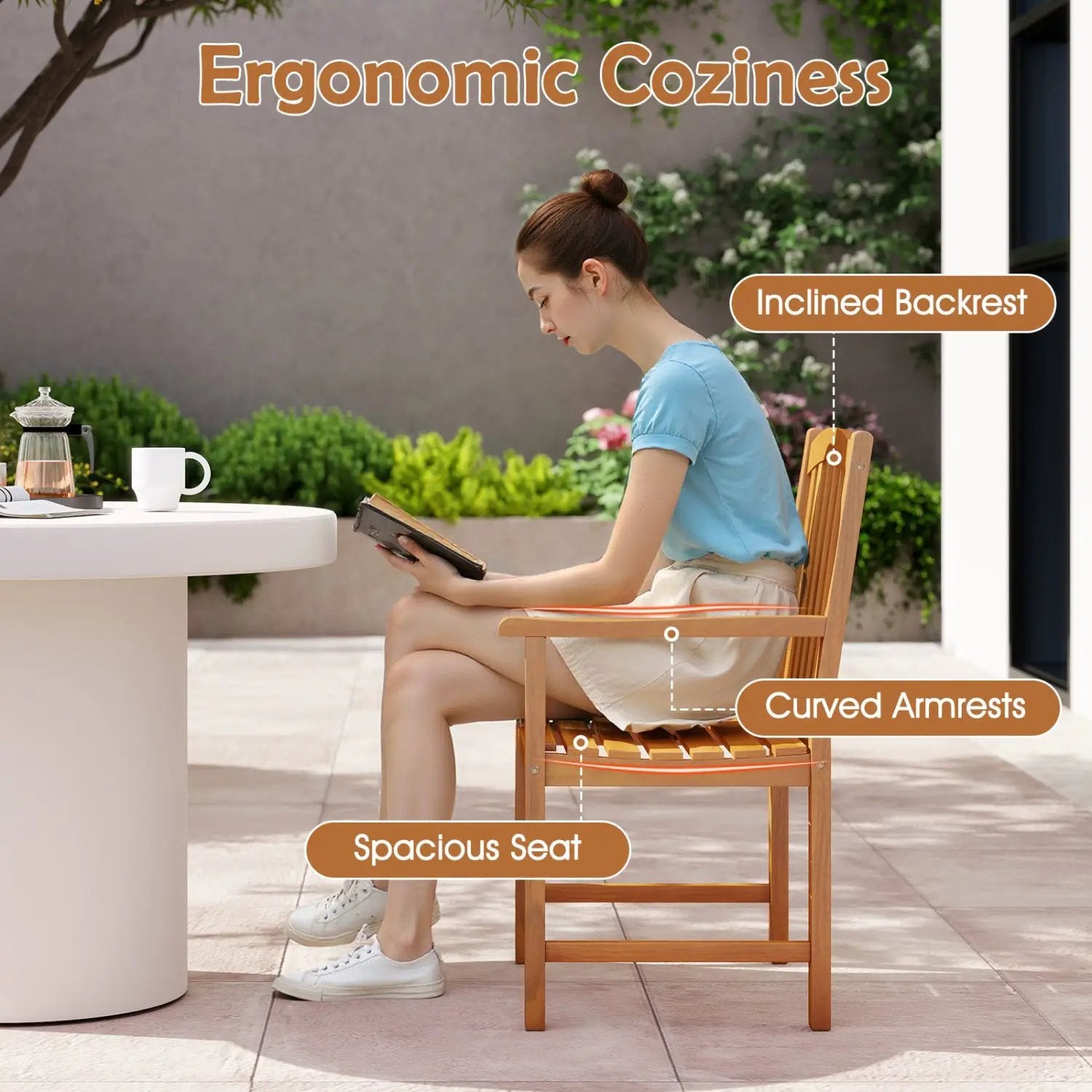 5-Piece Acacia Wood Patio Dining Set for 4 with Umbrella Hole by DirectDeals