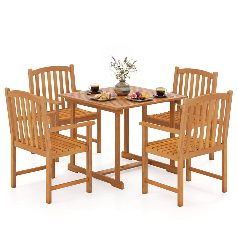 5-Piece Acacia Wood Patio Dining Set for 4 with Umbrella Hole by DirectDeals