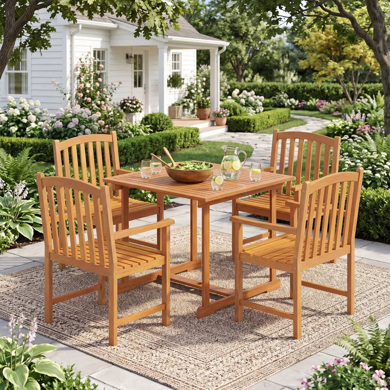 5-Piece Acacia Wood Patio Dining Set for 4 with Umbrella Hole by DirectDeals