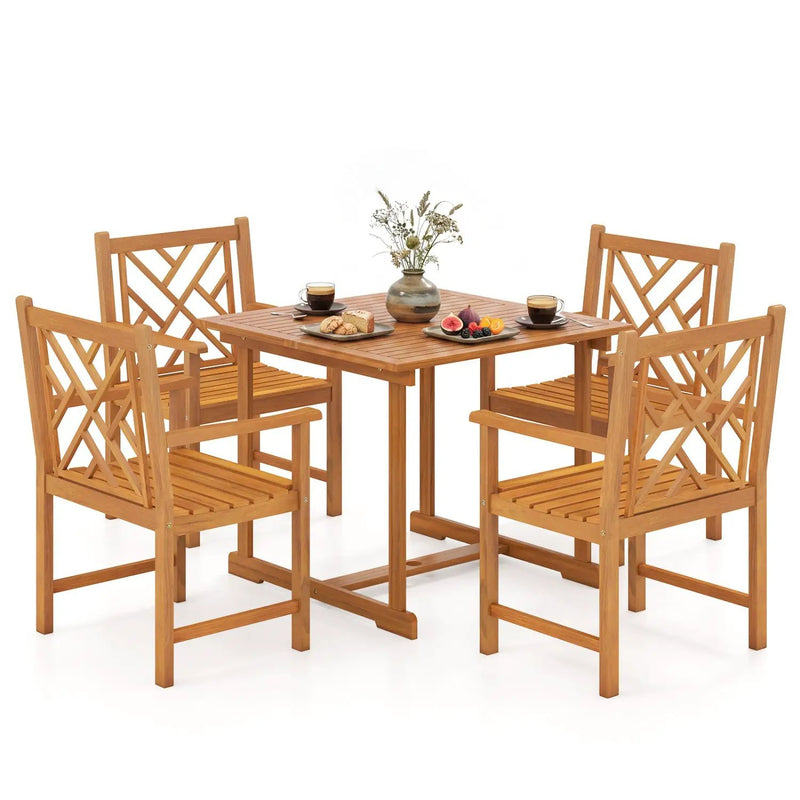 5-Piece Acacia Wood Patio Dining Set for 4 with Armchairs by DirectDeals