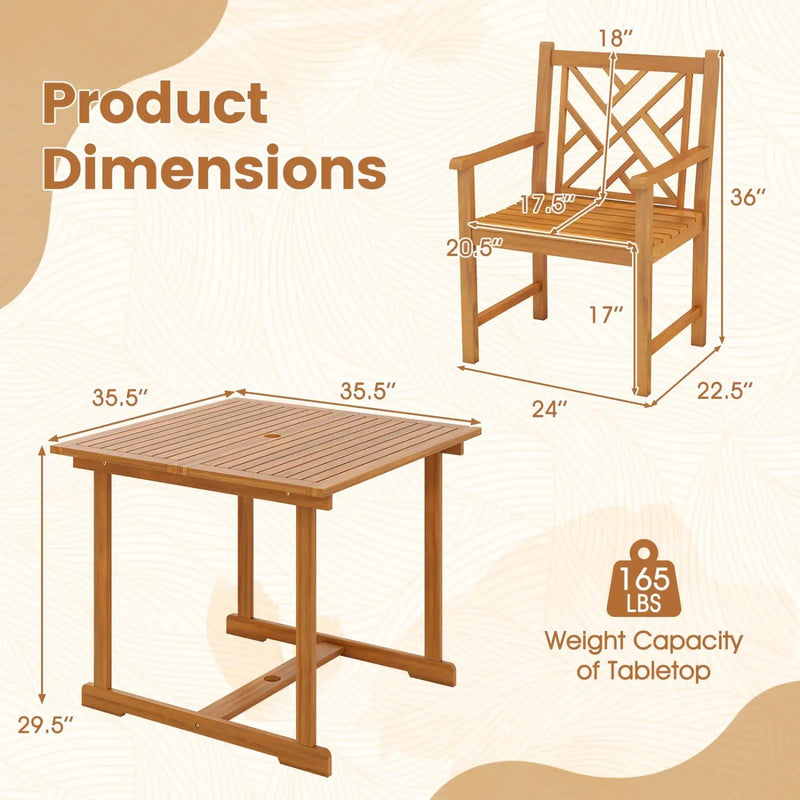 5-Piece Acacia Wood Patio Dining Set for 4 with Armchairs by DirectDeals