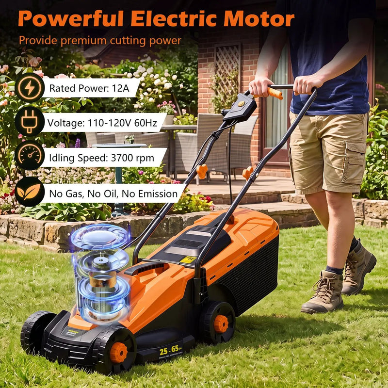 13-Inch Corded Electric Lawn Mower with 3-Position Height Adjustment by DirectDeals