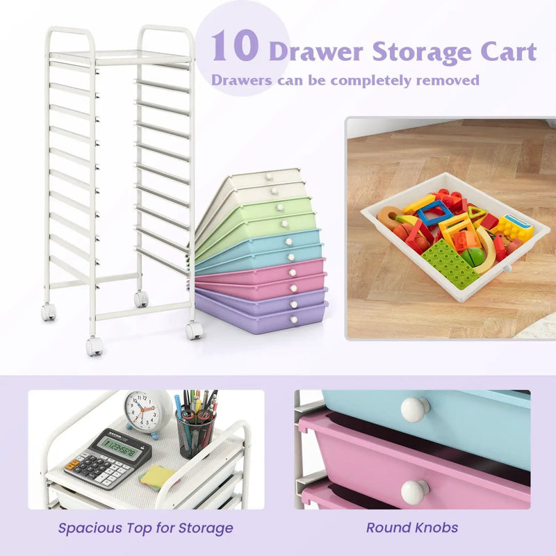 10 Drawer Rolling Storage Cart with Locking Wheels by DirectDeals