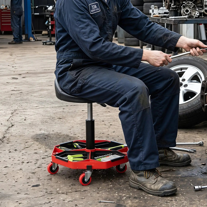 Adjustable Rolling Mechanic Seat with Storage Tray by DirectDeals
