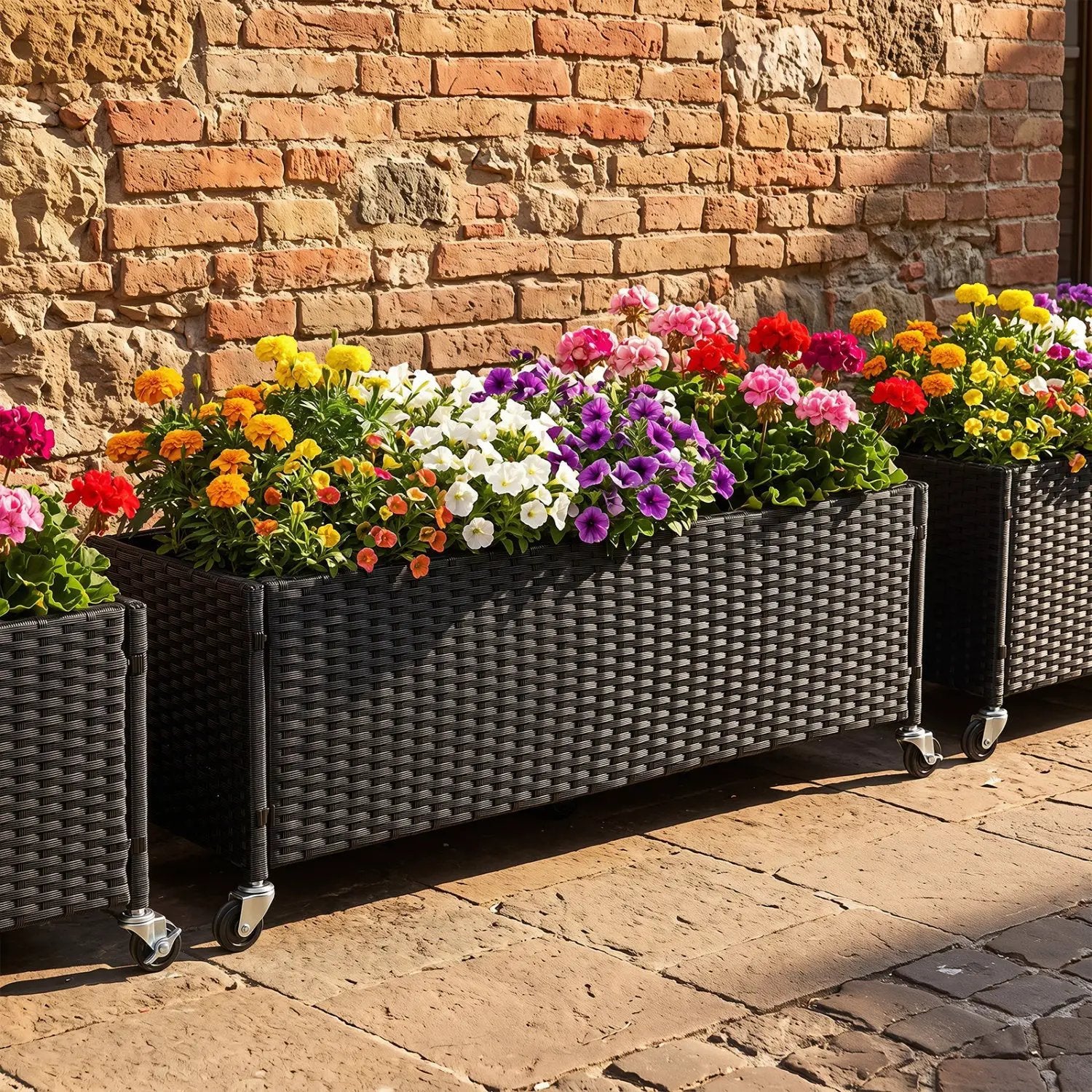 Raised Garden Bed with Wheels - PE Rattan Planter Box by DirectDeals