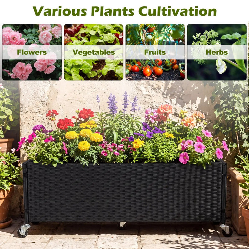 Raised Garden Bed Set of 2 with Wheels and PE Rattan by DirectDeals