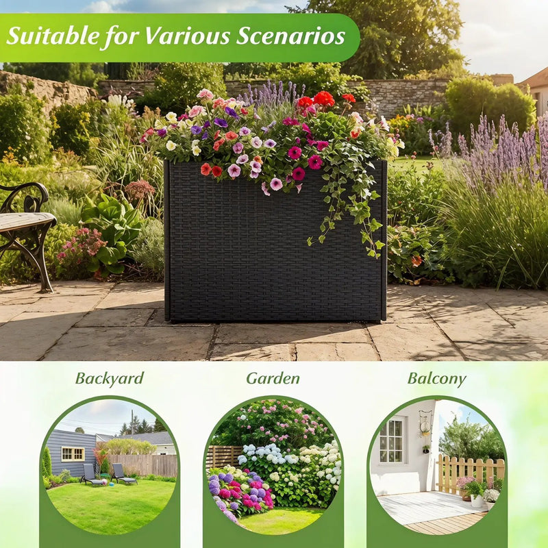Raised Garden Bed with PE Rattan Wicker and Liner 32" by DirectDeals