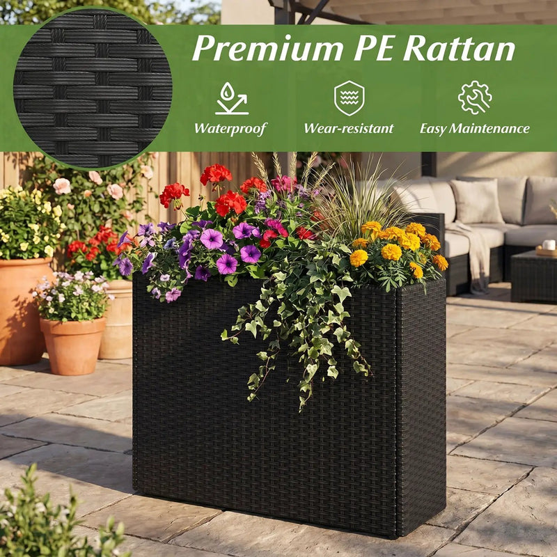Raised Garden Bed Set of 2 with PE Rattan Wicker & Liner by DirectDeals