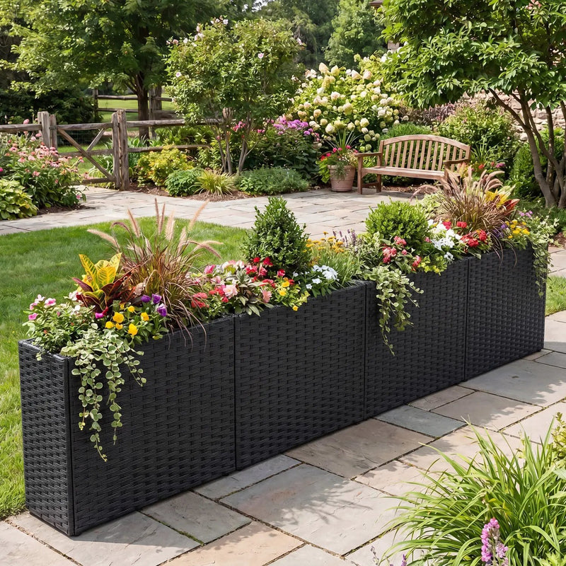 Raised Garden Bed Set of 2 with PE Rattan Wicker & Liner by DirectDeals
