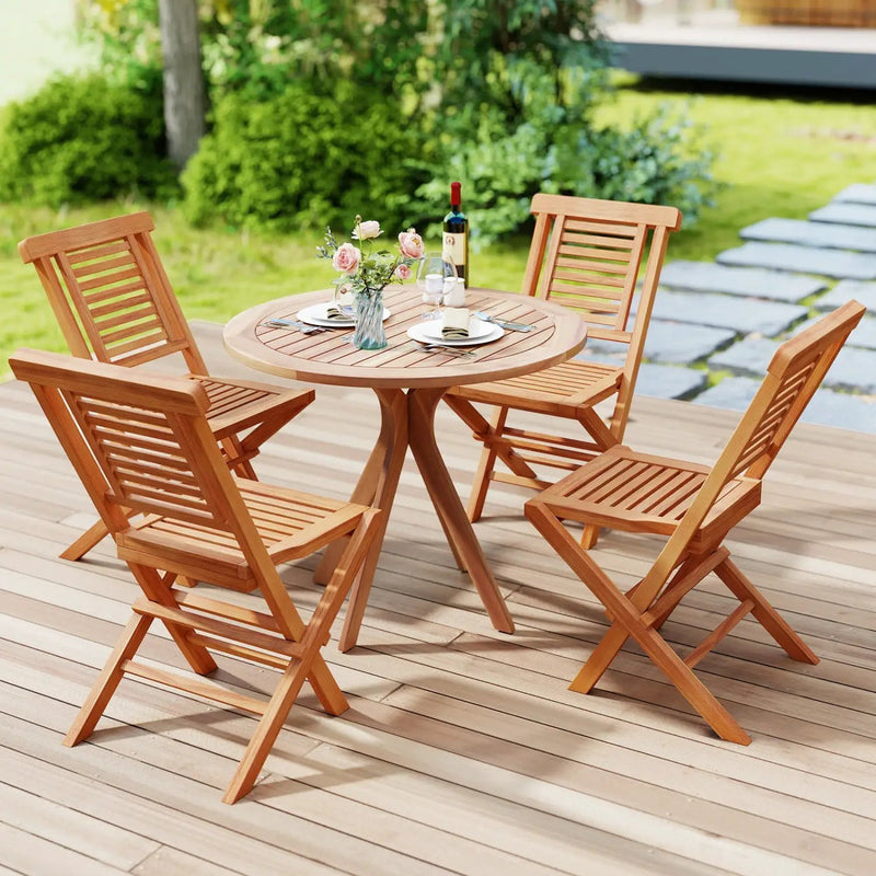Teak Wood Folding Patio Dining Chairs Set of 2 by DirectDeals