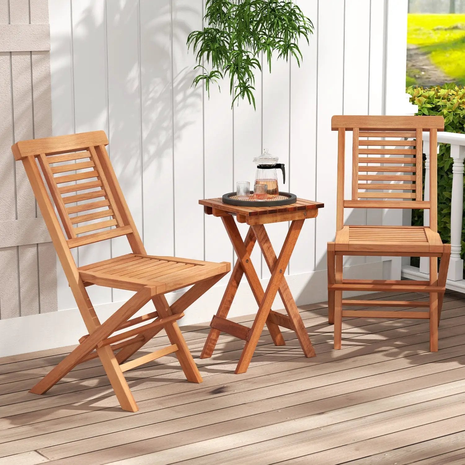 Teak Wood Folding Patio Dining Chairs Set of 2 by DirectDeals