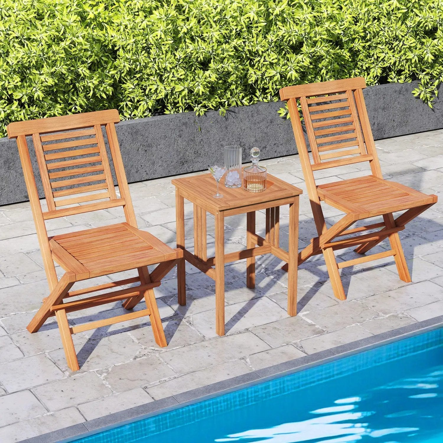 Teak Wood Folding Patio Dining Chairs Set of 2 by DirectDeals