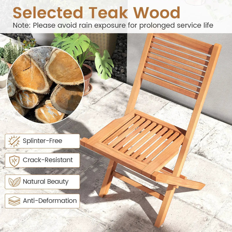 Teak Wood Folding Patio Dining Chairs Set of 2 by DirectDeals