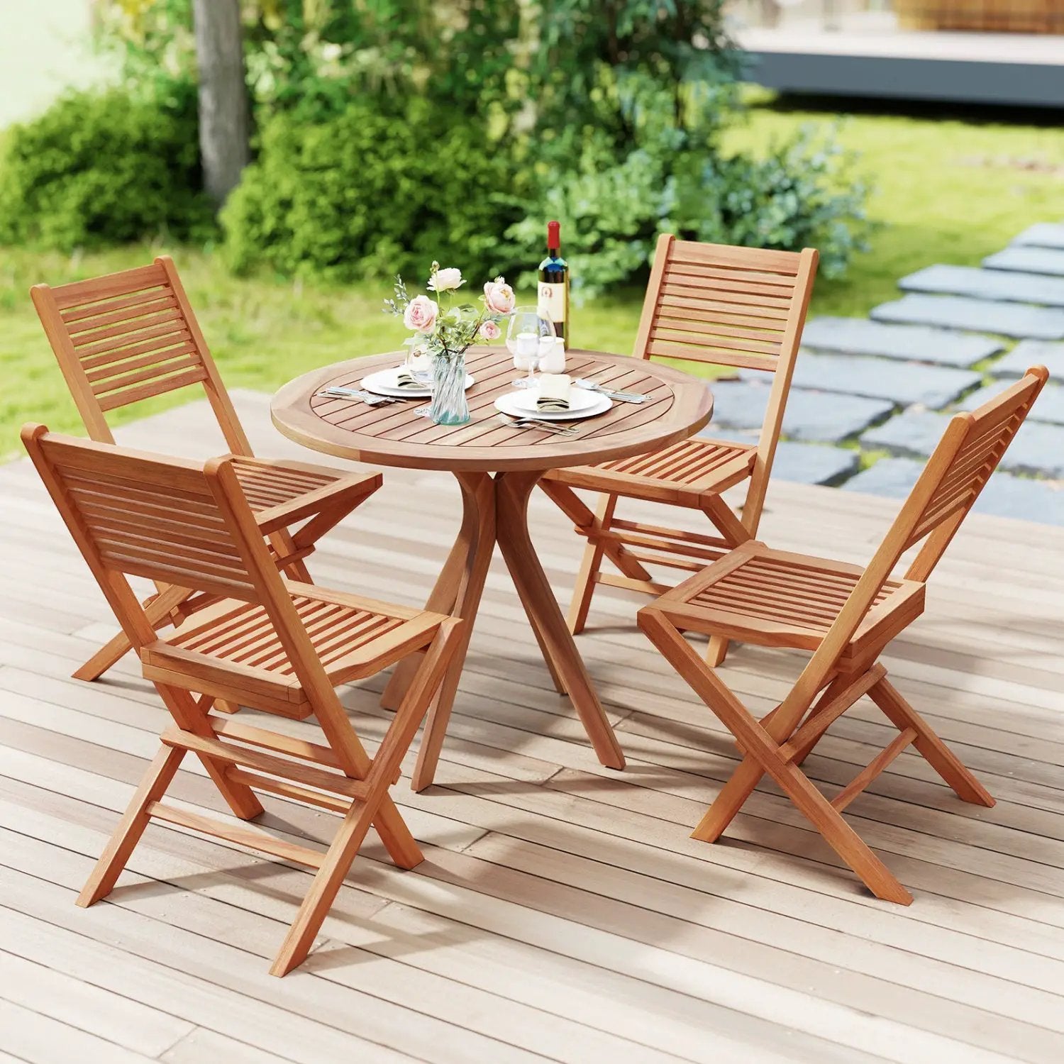 Teak Wood Folding Patio Dining Chairs Set of 2 by DirectDeals