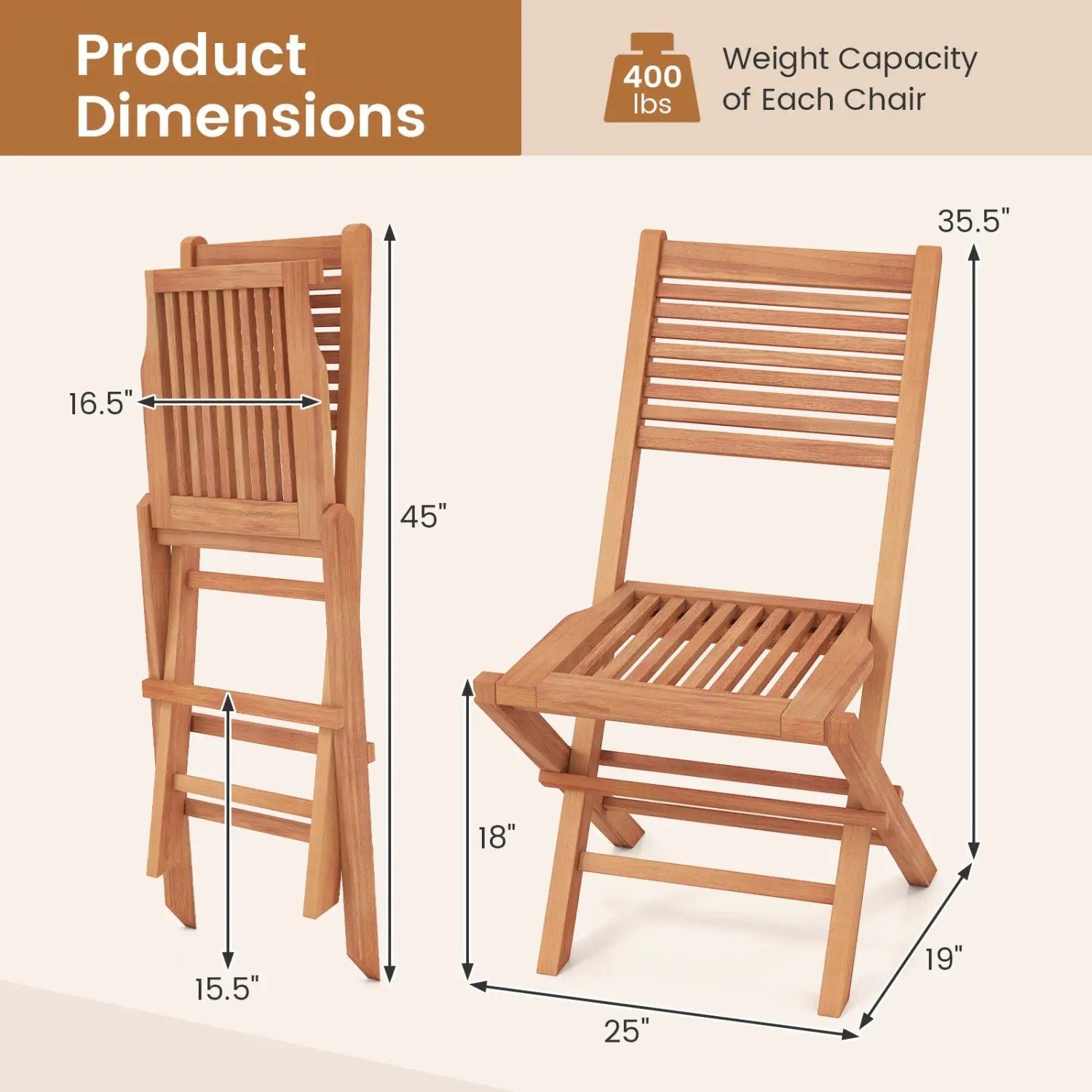 Teak Wood Folding Patio Dining Chairs Set of 2 by DirectDeals