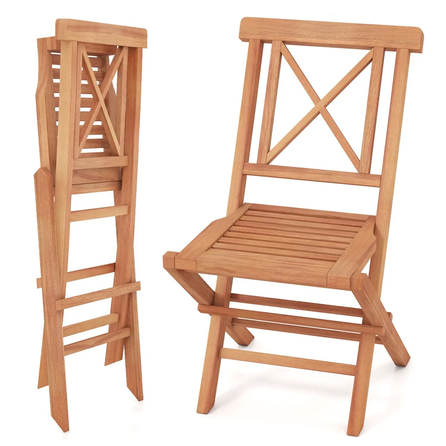 Teak Wood Folding Patio Dining Chairs Set of 2 by DirectDeals