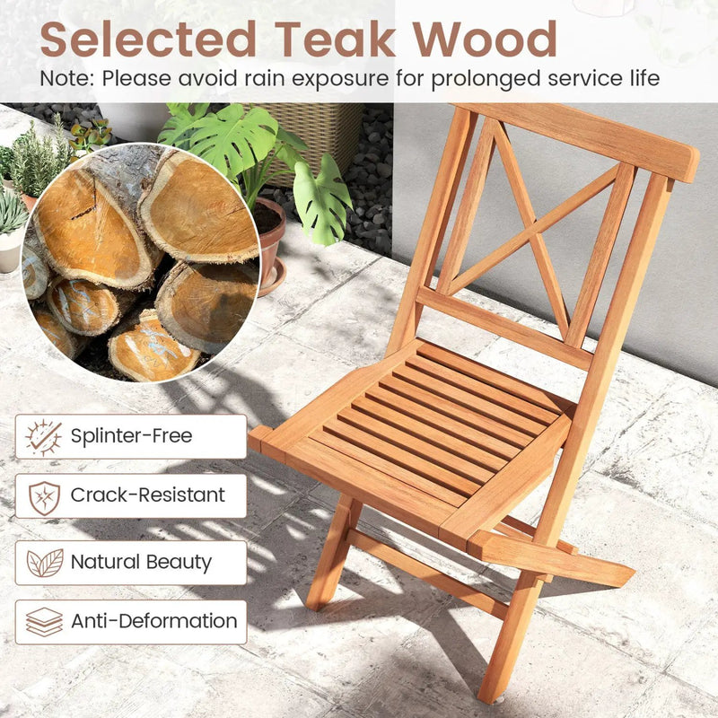 Teak Wood Folding Patio Dining Chairs Set of 2 by DirectDeals