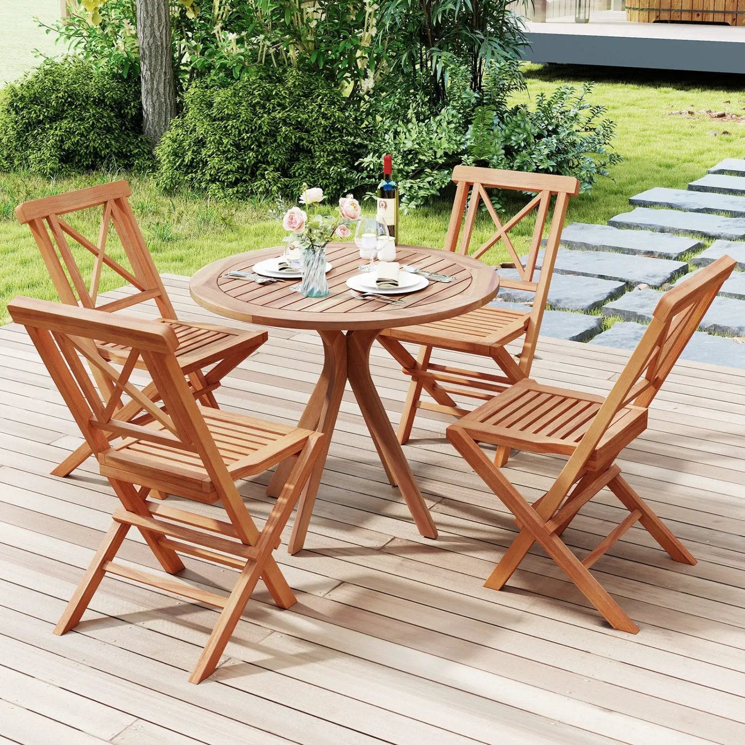 Teak Wood Folding Patio Dining Chairs Set of 2 by DirectDeals