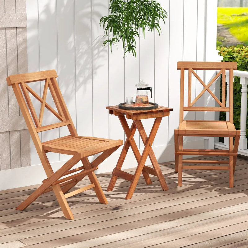 Teak Wood Folding Patio Dining Chairs Set of 2 by DirectDeals