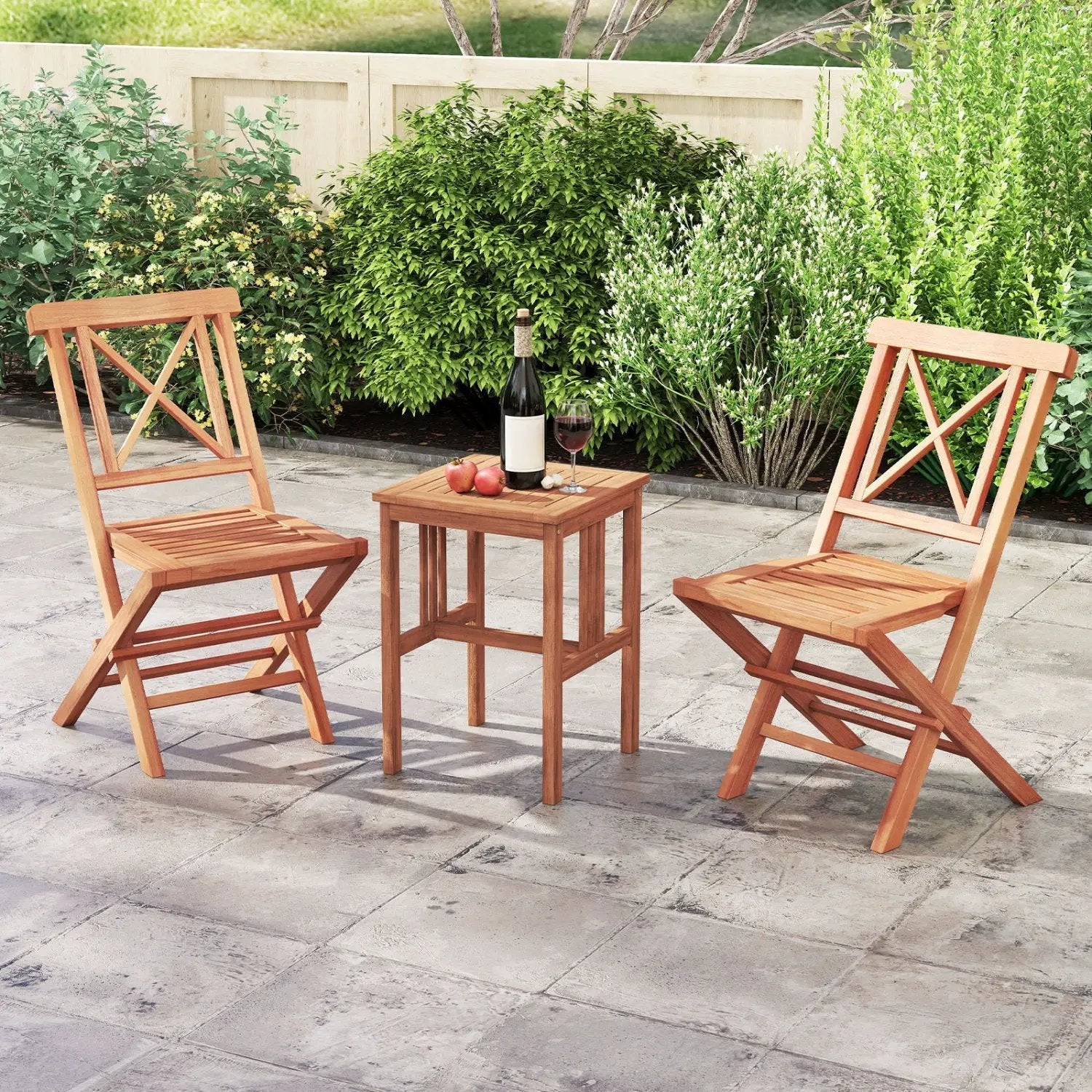 Teak Wood Folding Patio Dining Chairs Set of 2 by DirectDeals