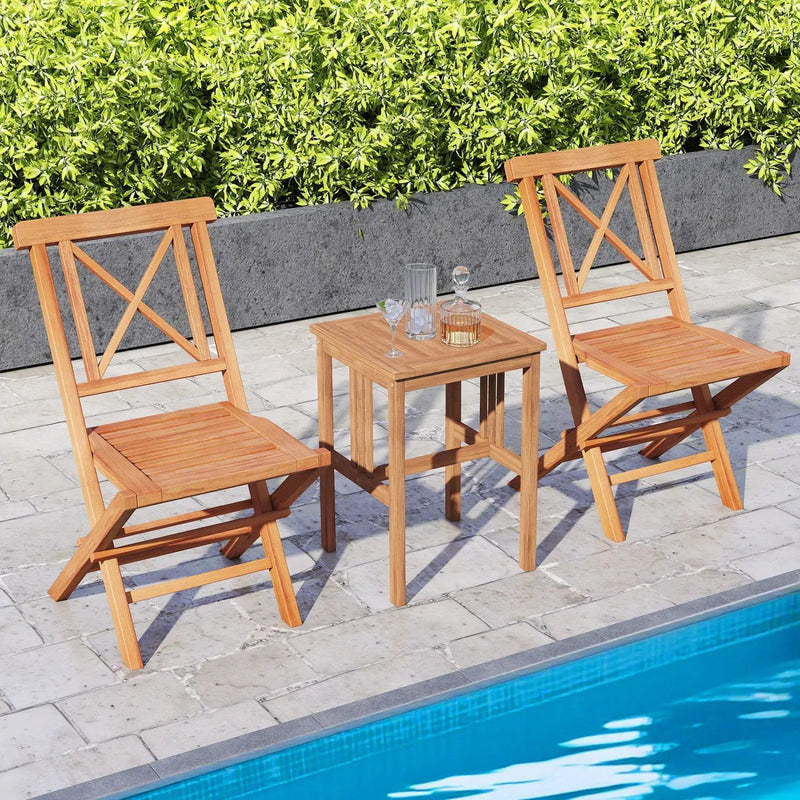 Teak Wood Folding Patio Dining Chairs Set of 2 by DirectDeals