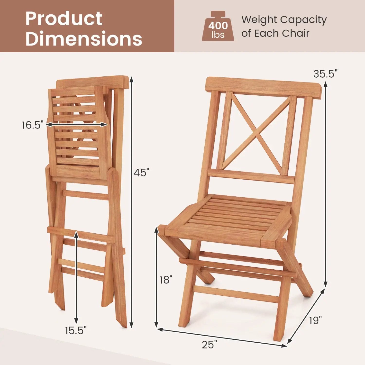 Teak Wood Folding Patio Dining Chairs Set of 2 by DirectDeals