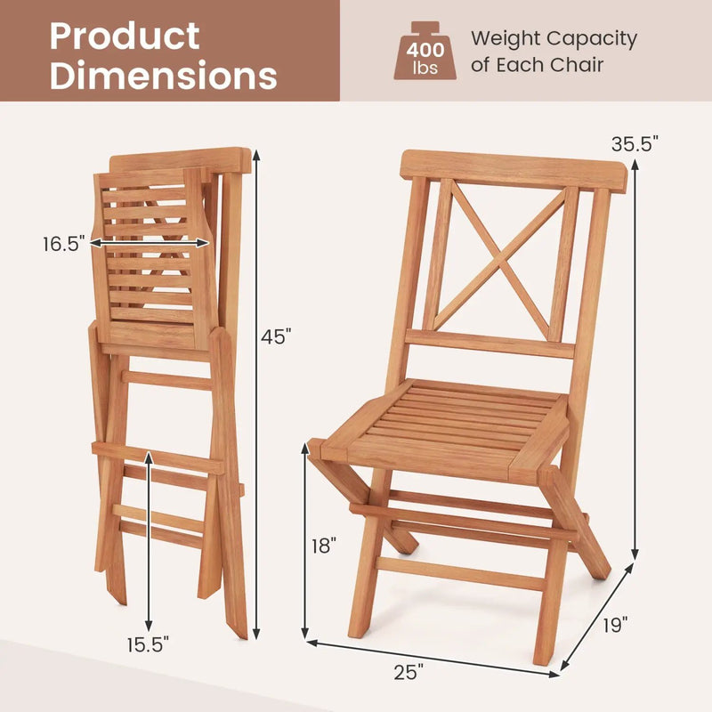 Teak Wood Folding Patio Dining Chairs Set of 2 by DirectDeals