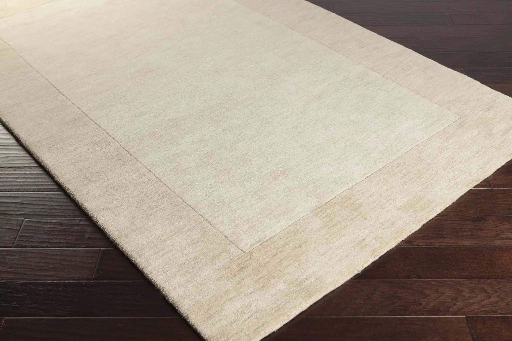 Bordered Solid Wheat Cream Wool Rug by Boutique Rugs