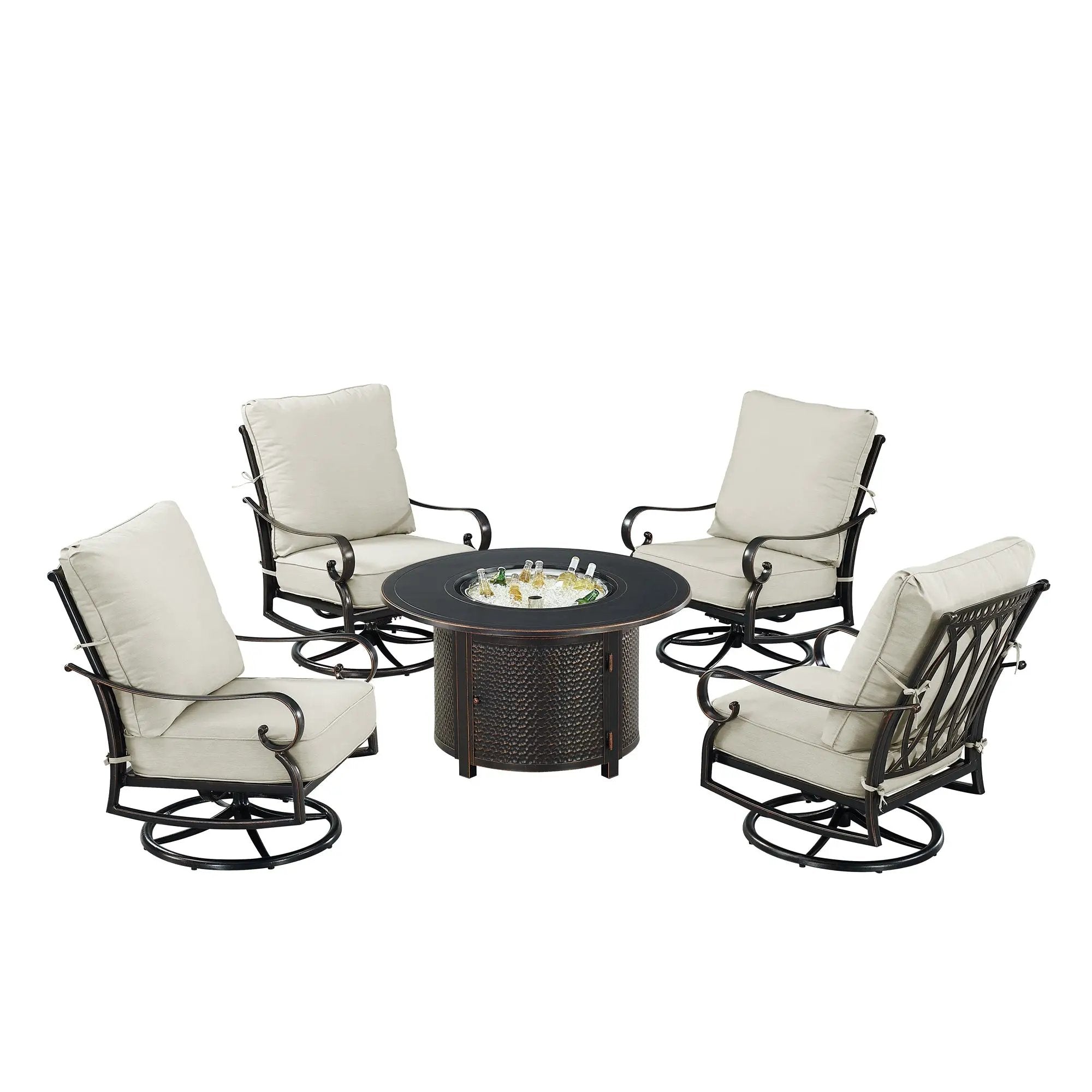 Black Aluminum Fire Table Set with Four Club Chairs by Sharicks