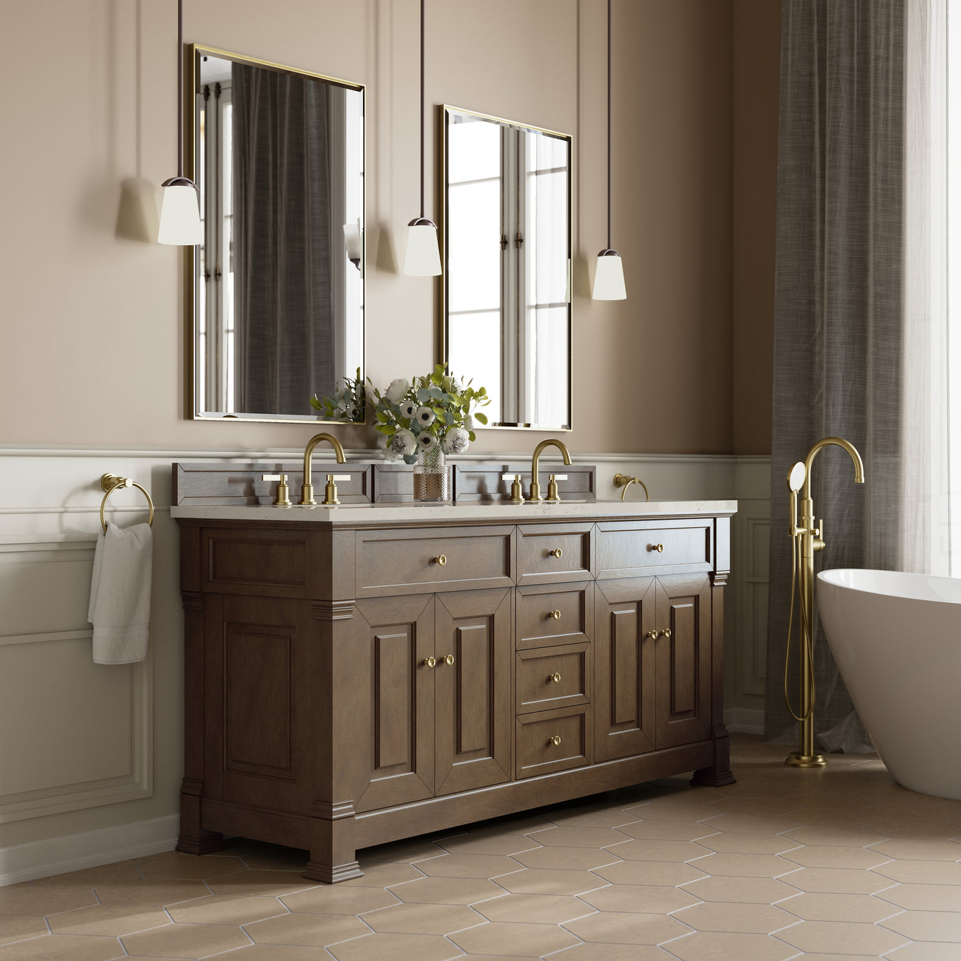 James Martin Brookfield 72" Double Bathroom Vanity, Pecan, view 35