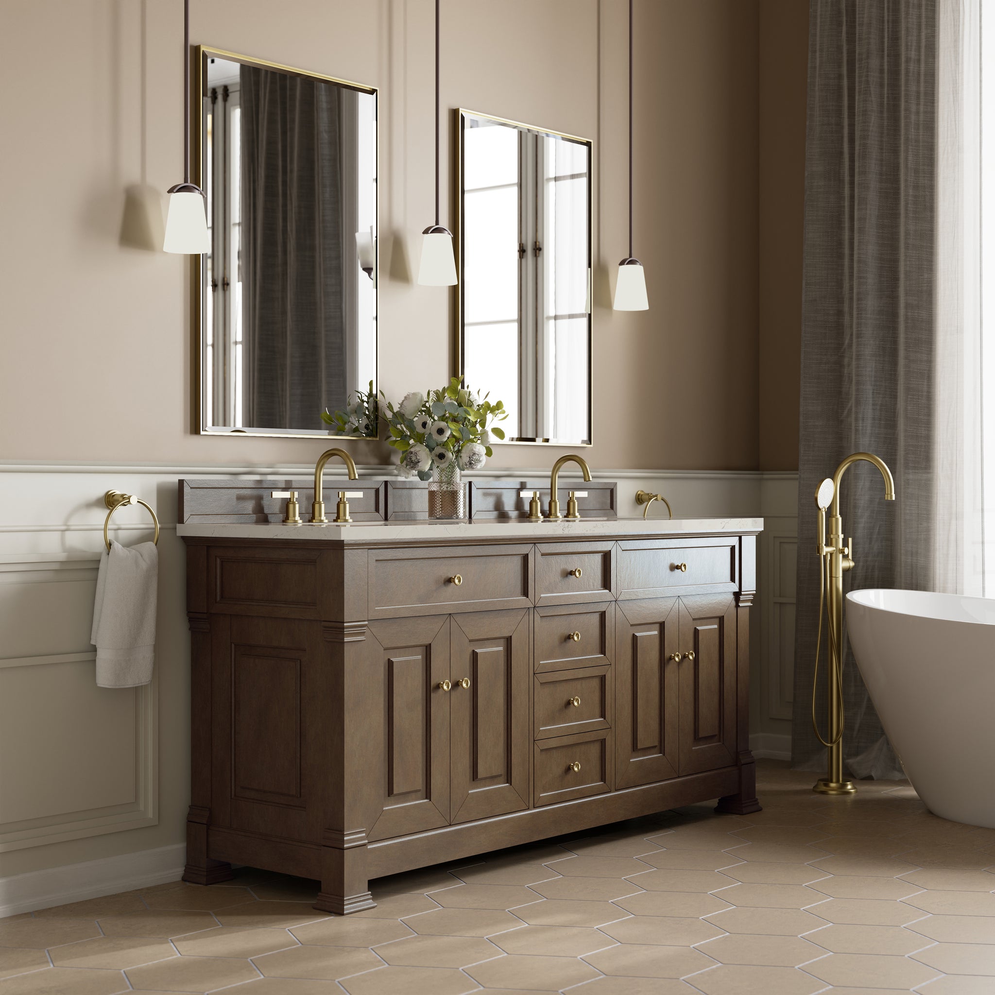 James Martin Brookfield 72" Double Bathroom Vanity, Pecan, view 35