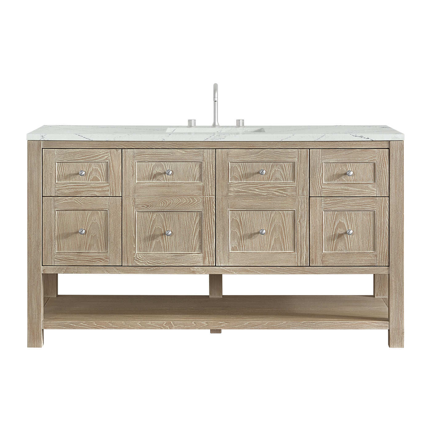 James Martin Breckenridge 60" Single Bathroom Vanity, Whitewashed Oak with Ethereal Noctis (Silestone, FreePower) countertop