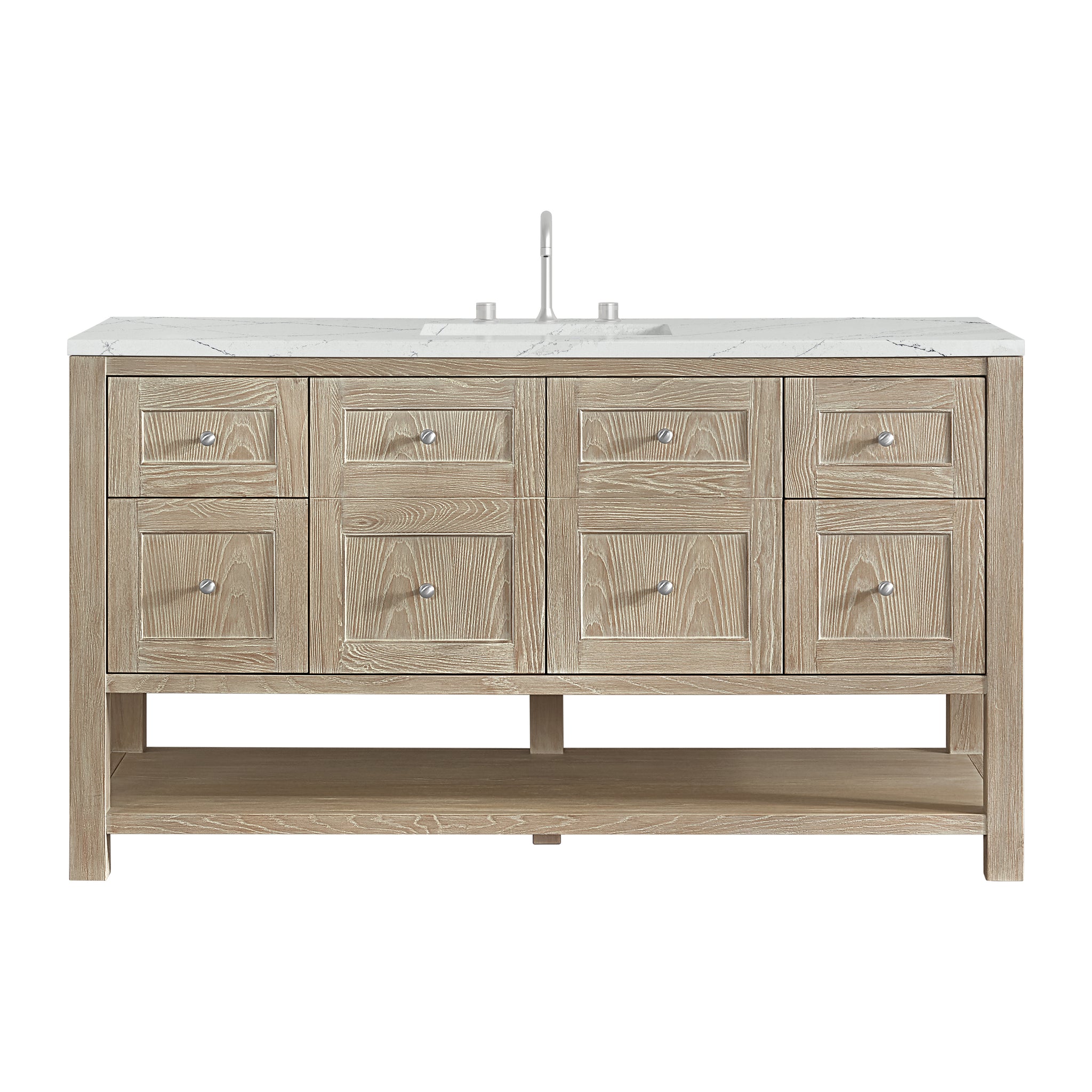 James Martin Breckenridge 60" Single Bathroom Vanity, Whitewashed Oak with Ethereal Noctis (Silestone, FreePower) countertop