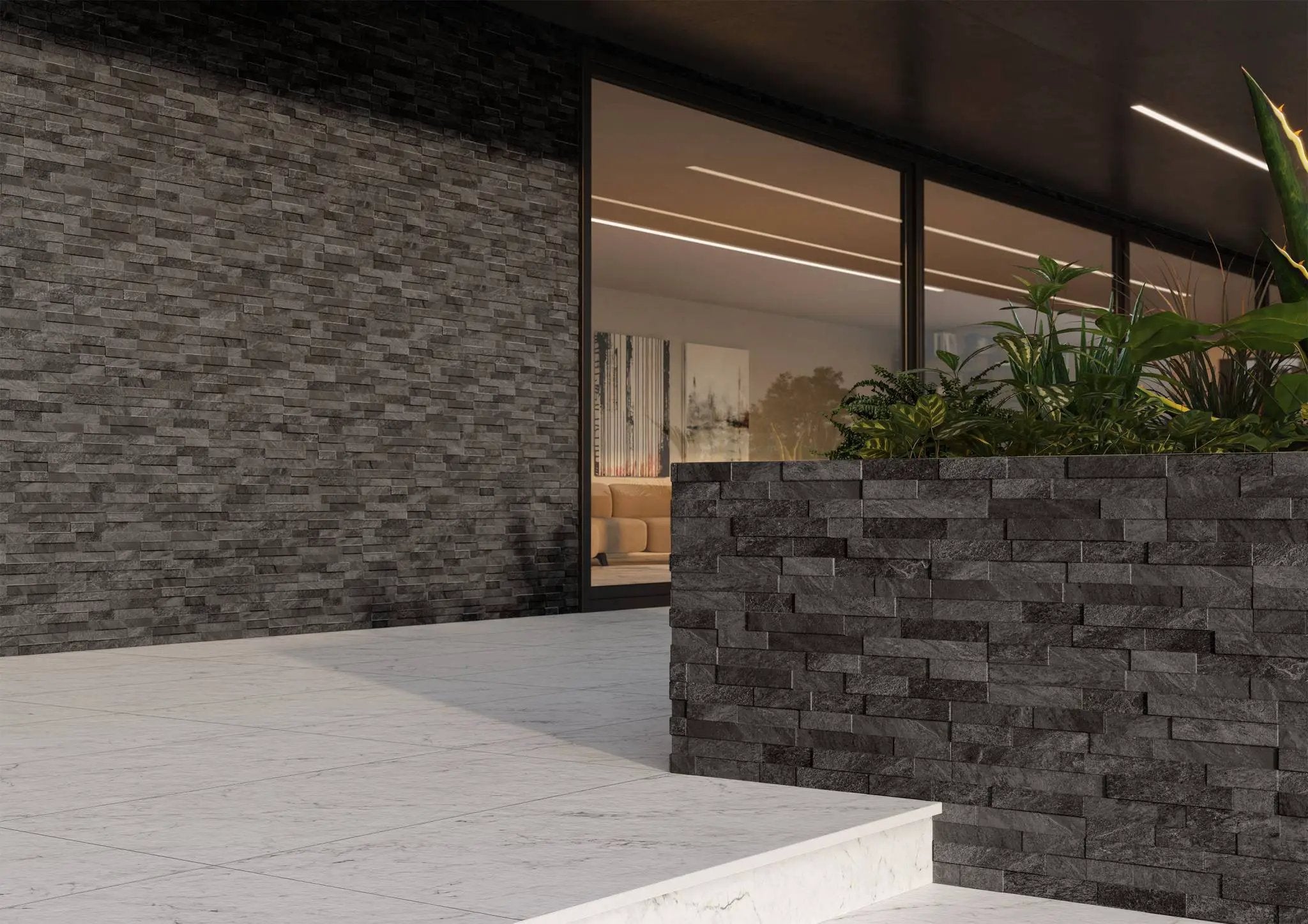 Veneer World Urban Ledgestone Explore Volcanic Black Quartz Look Porcelain Accent Tiles 6x24 by landmarkceramics