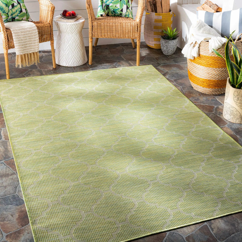 Unique Outdoor Trellis Area Rug, Olive Green - Clearance by Boutique Rugs