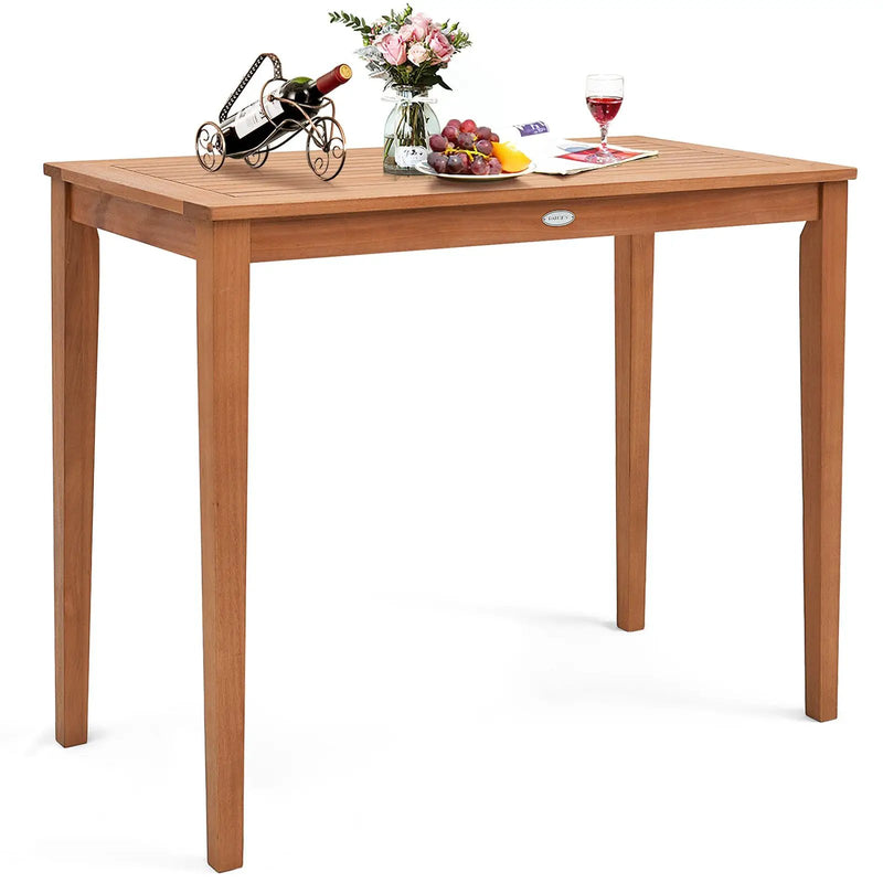 48 Inch x 24 Inch Rectangular Outdoor Eucalyptus Wood Bar Table for 4 People by DirectDeals