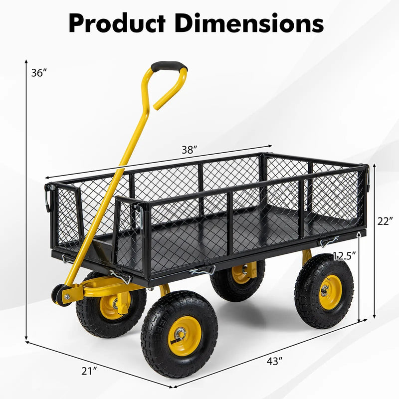 Utility Garden Wagon with 4 Removable Side Panels and 900/1200 LBS Load Capacity by DirectDeals