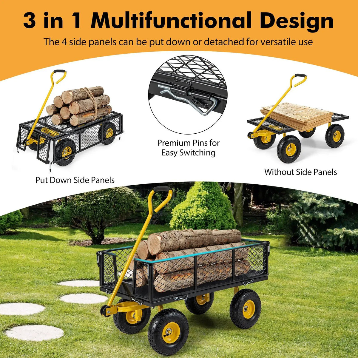 Utility Garden Wagon with 4 Removable Side Panels and 900/1200 LBS Load Capacity, photo 7 of 9