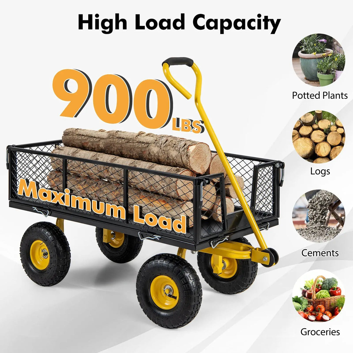 Utility Garden Wagon with 4 Removable Side Panels and 900/1200 LBS Load Capacity, photo 6 of 9
