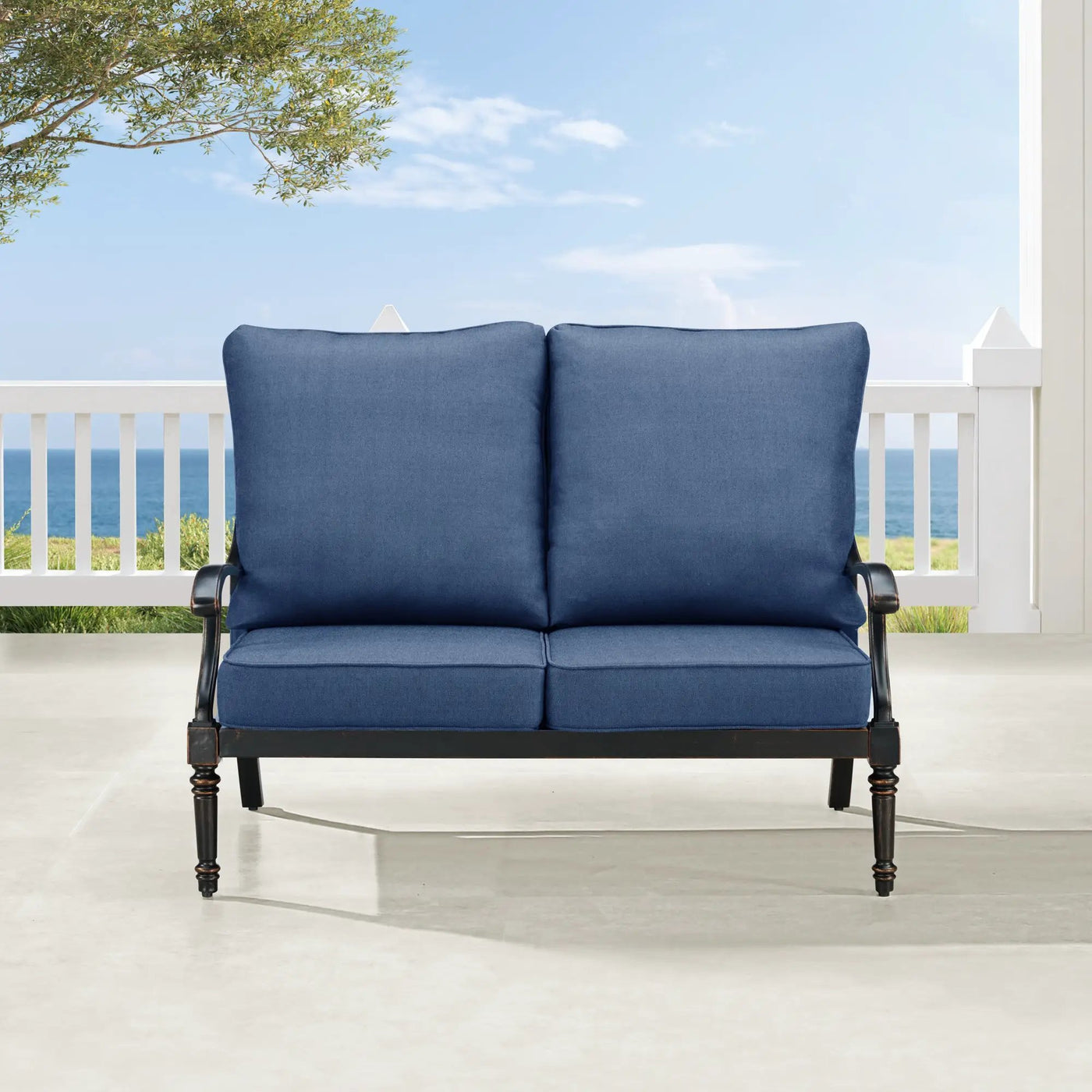 Black Aluminum Deep Seating Loveseat with Cushions by Sharicks