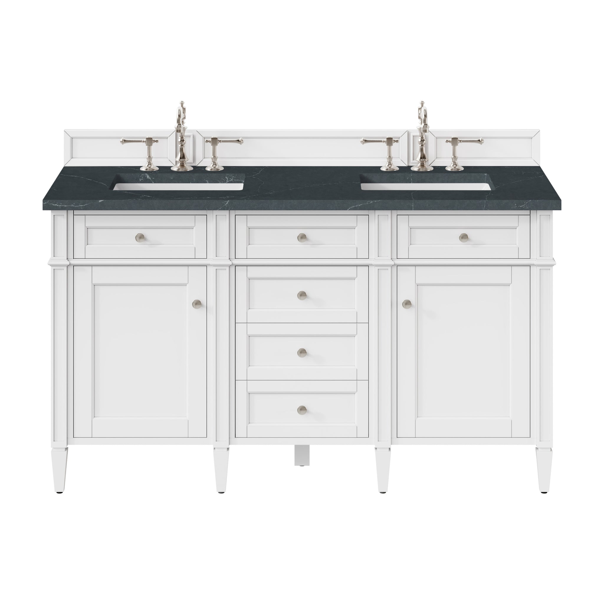 James Martin Brittany 60" Double Bathroom Vanity, Bright White with Charcoal Soapstone countertop