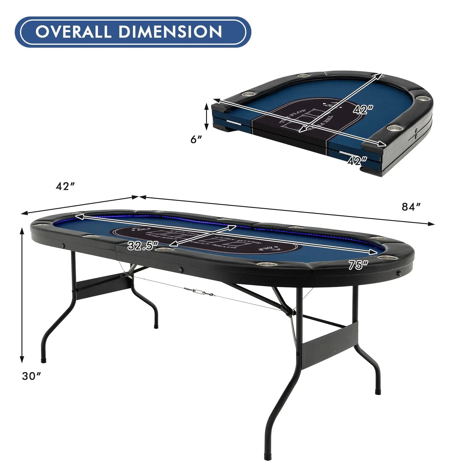Foldable 10-Player Poker Table with LED Lights and USB Ports Ideal for Texas Casino by DirectDeals