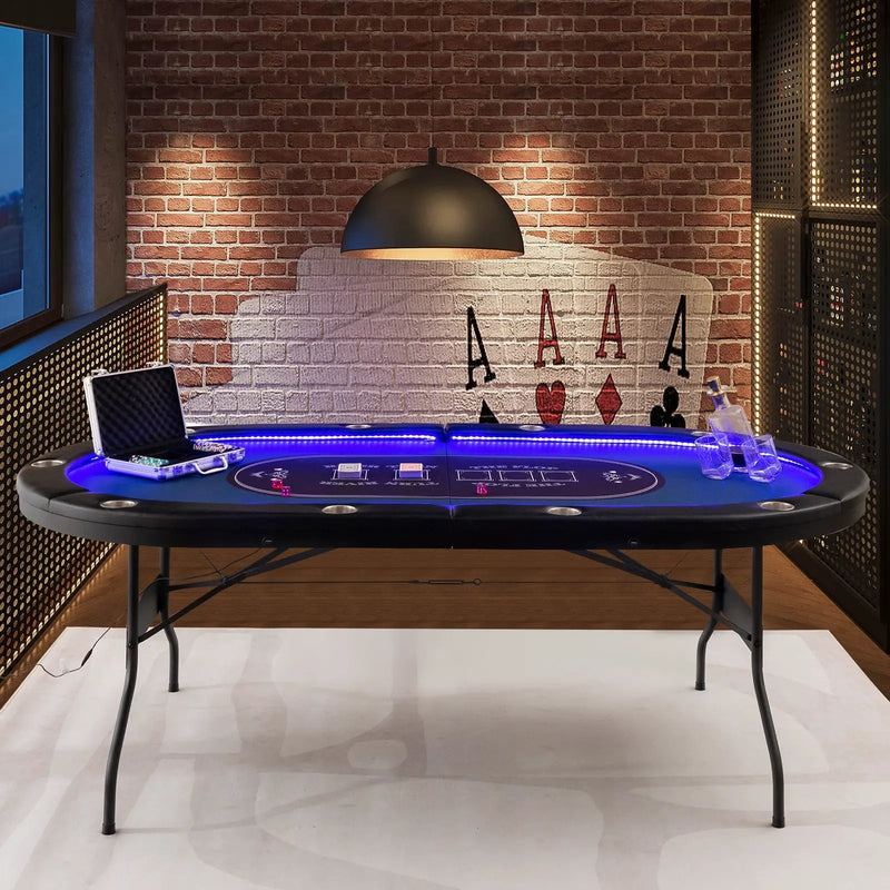 Foldable 10-Player Poker Table with LED Lights and USB Ports Ideal for Texas Casino by DirectDeals