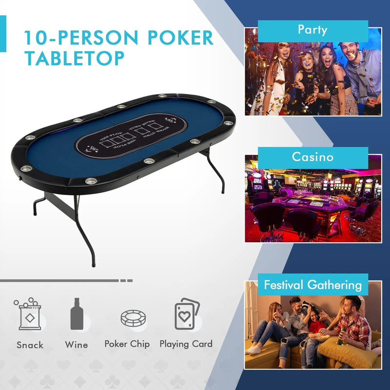 Foldable 10-Player Poker Table with LED Lights and USB Ports Ideal for Texas Casino by DirectDeals