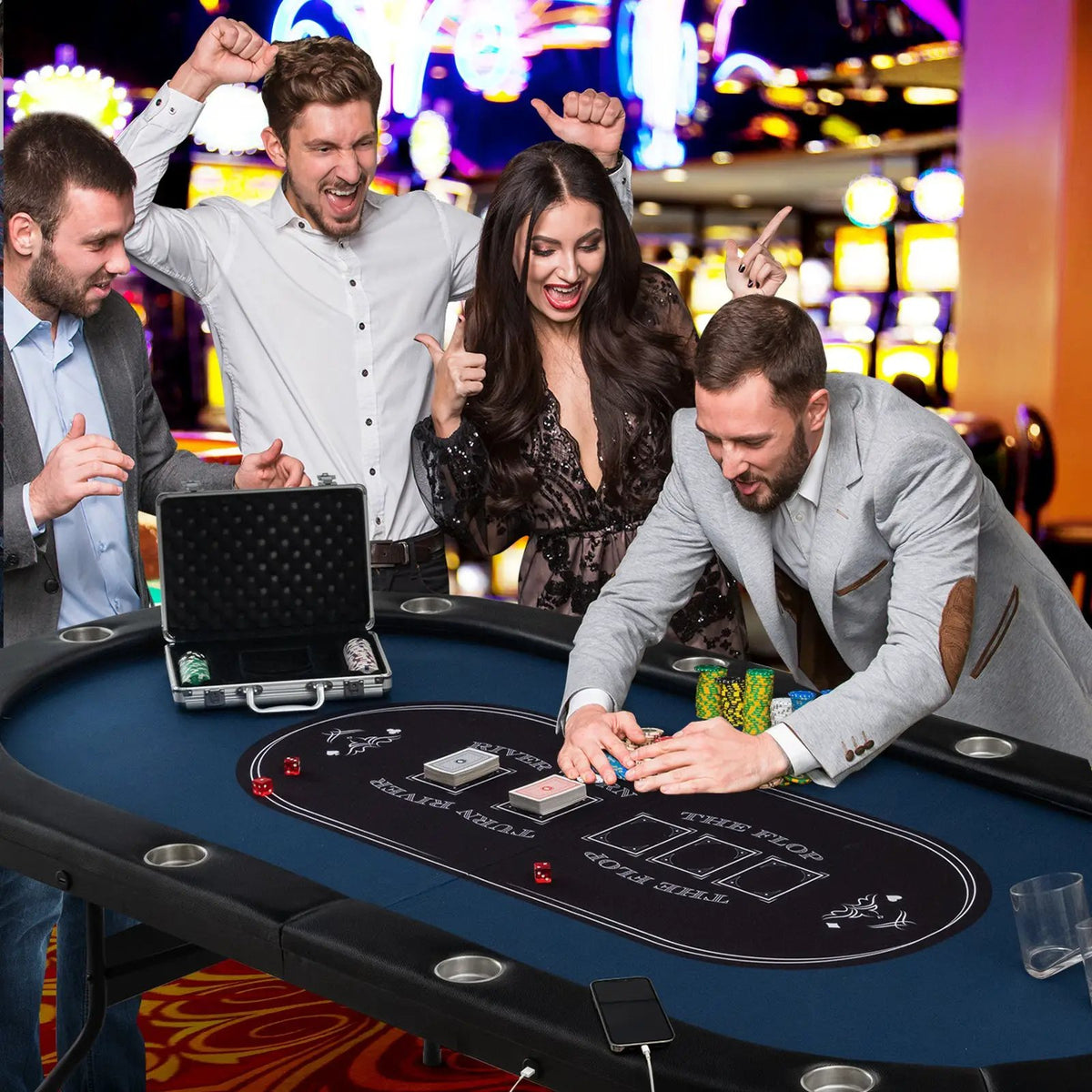 Foldable 10-Player Poker Table with LED Lights and USB Ports Ideal for Texas Casino, photo 11 of 16